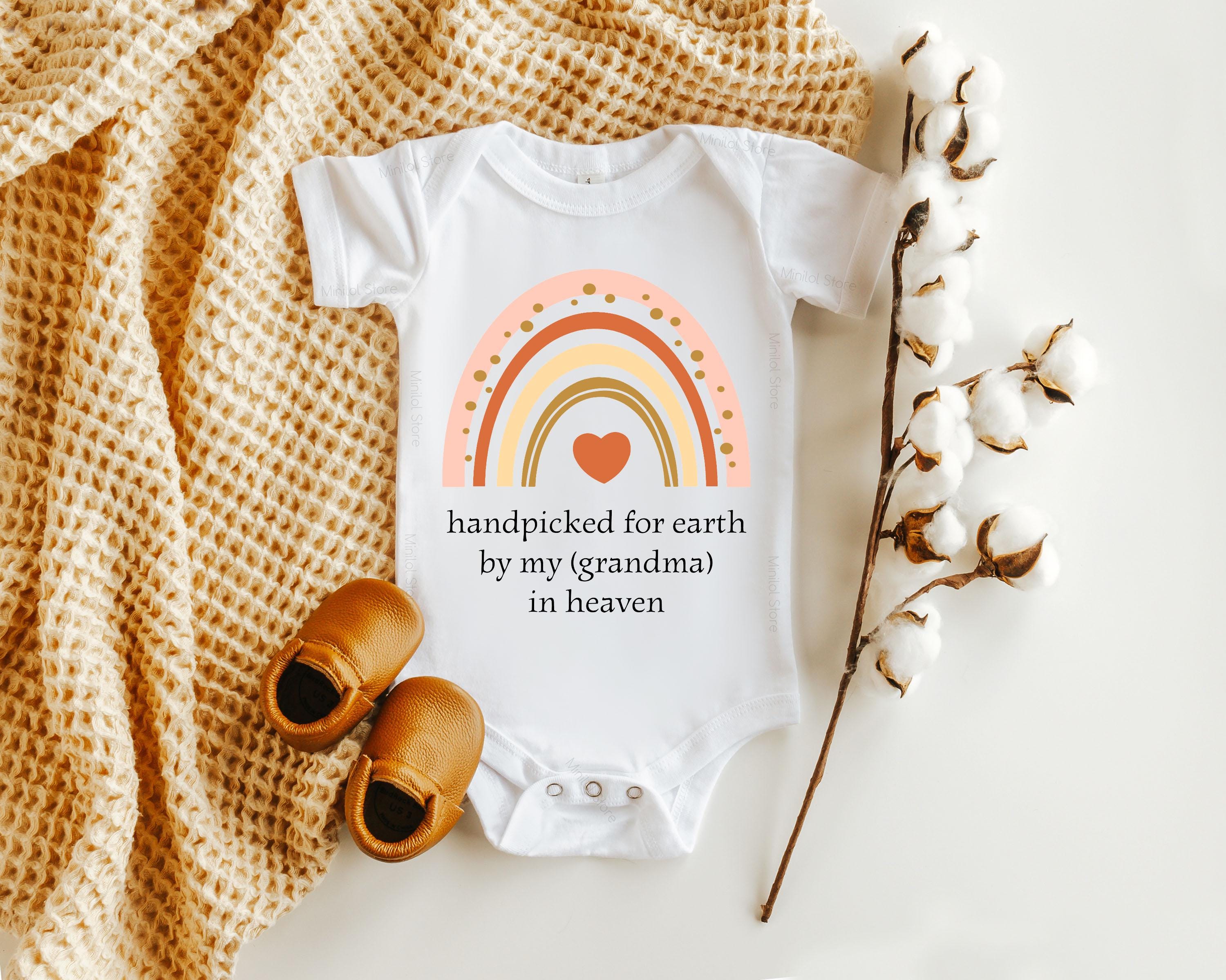 Personalized Handpicked for Earth by My Custom Person Memorial Onesie®, Grandma Grandpa Sibling in Heaven Onesie®, Rainbow Baby Onesie®