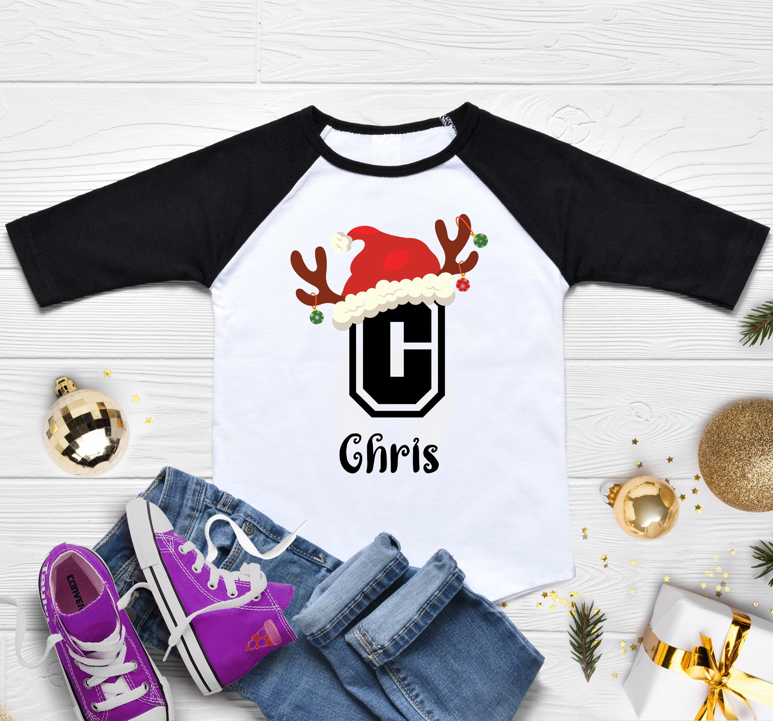 Kids Christmas Name Shirts, Monogrammed Toddler Christmas Shirts, Personalized Christmas Baby Onesie®, Custom Christmas Kids Shirt With Name