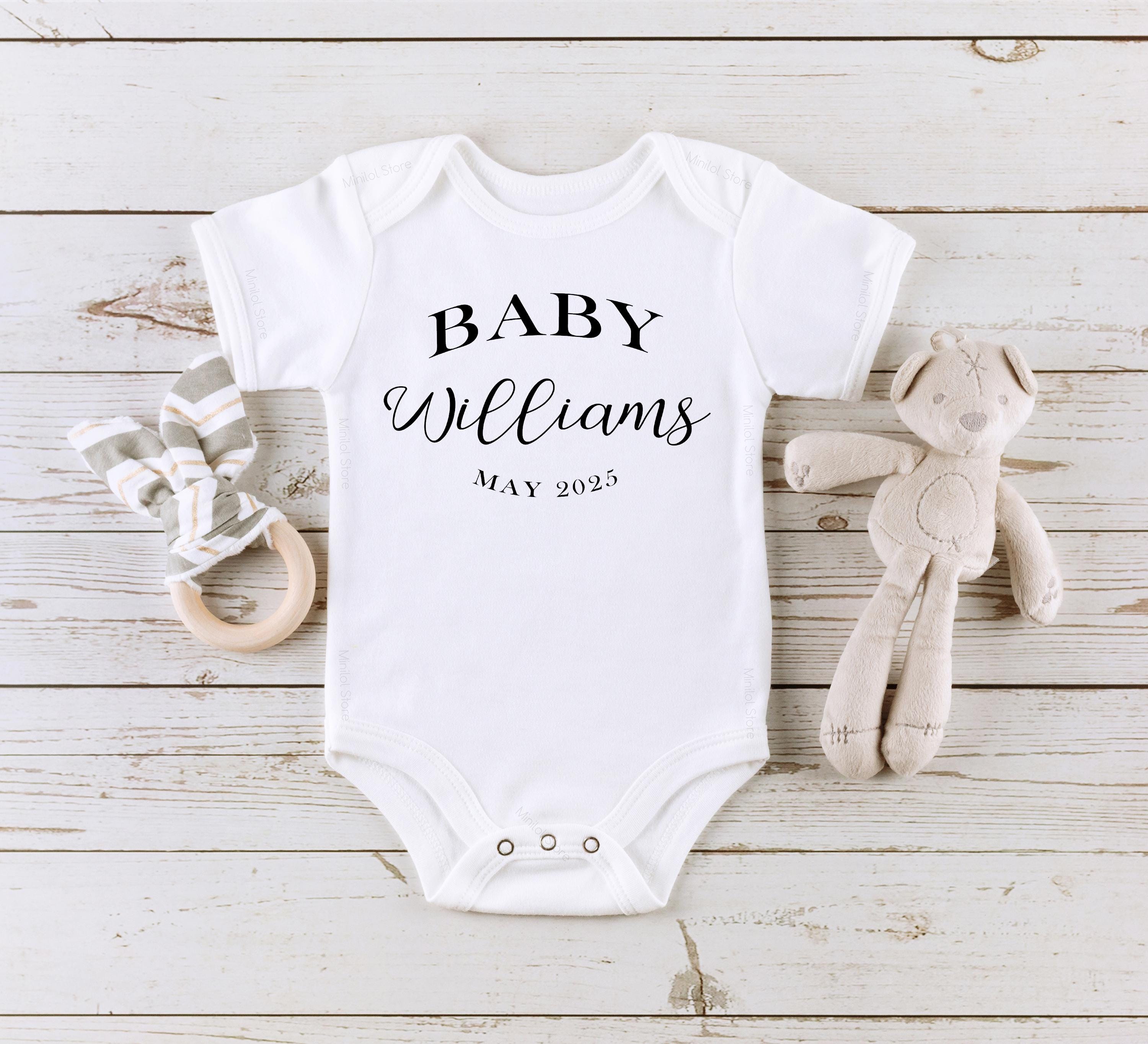 Personalized Pregnancy Announcement Name and Date Baby Onesie®,  Personalized Baby Name Onesie®, Baby Name Onesie®, Coming Soon Baby Onesie®