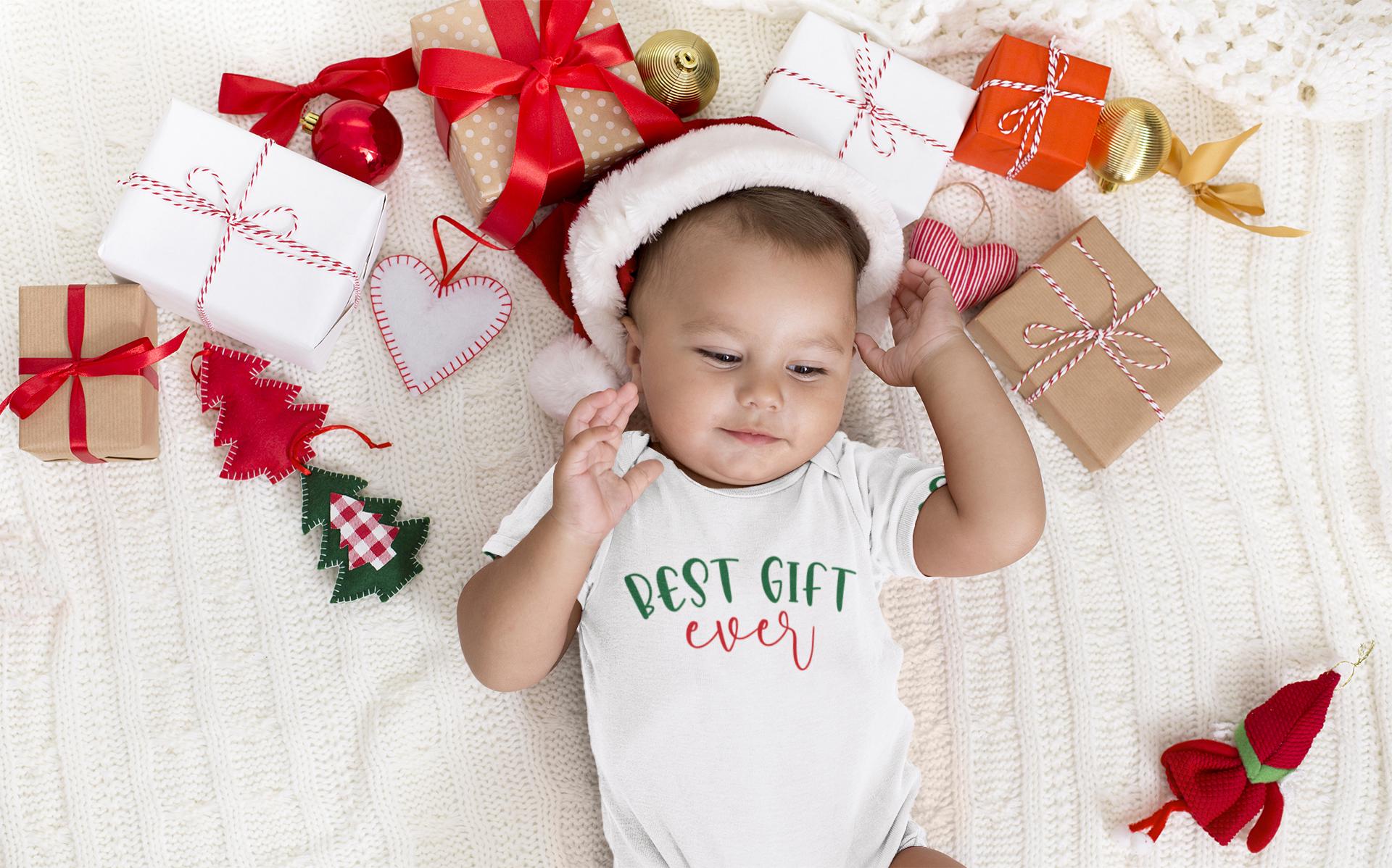 Best Gift Ever Onesie®, Cute Christmas Baby Bodysuit, Cute Announcement Baby Onesie®, Boho Christmas Baby Xmas, Christmas Baby Announcement