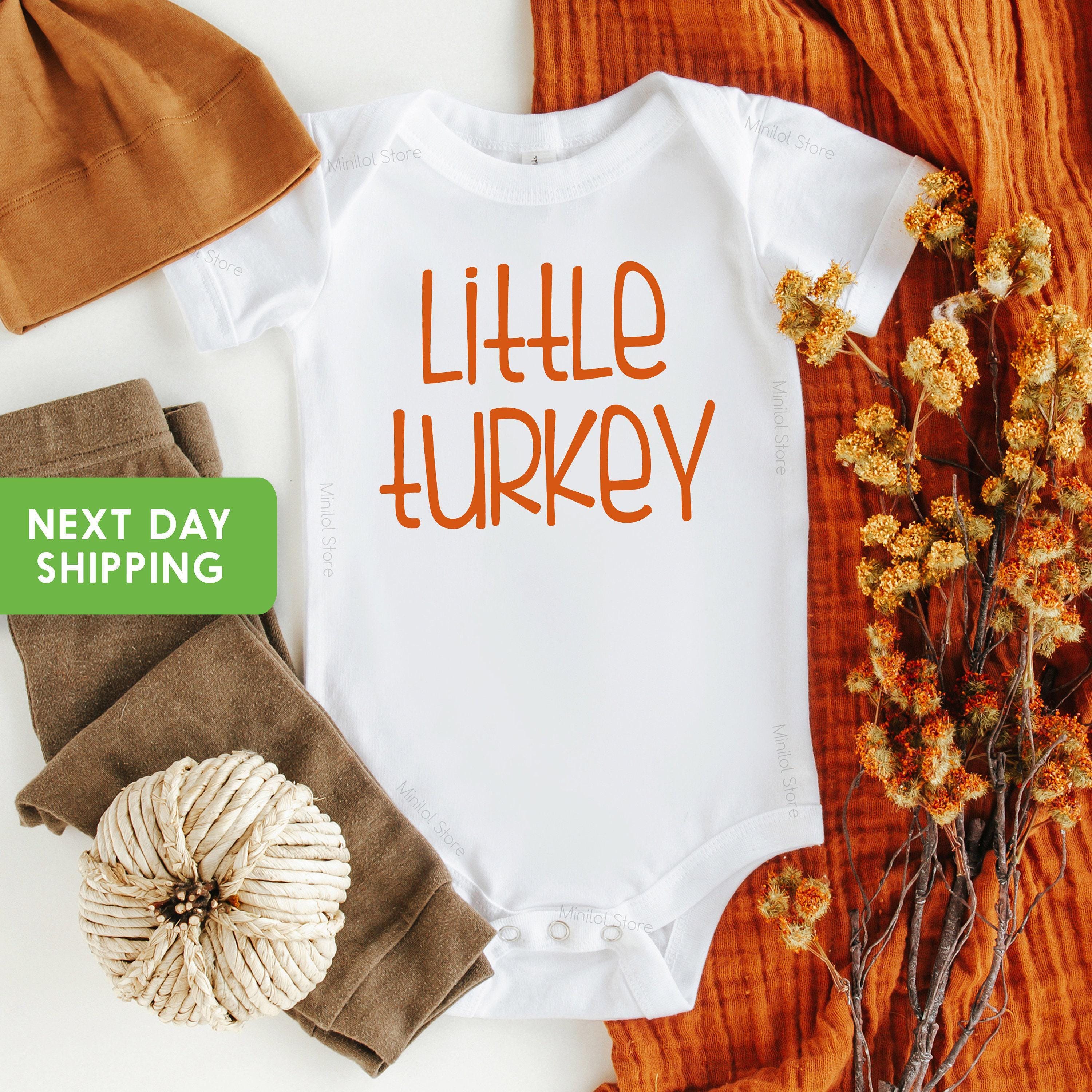 Main product mockup of Little Turkey Thanksgiving Baby Onesie® – Style 2