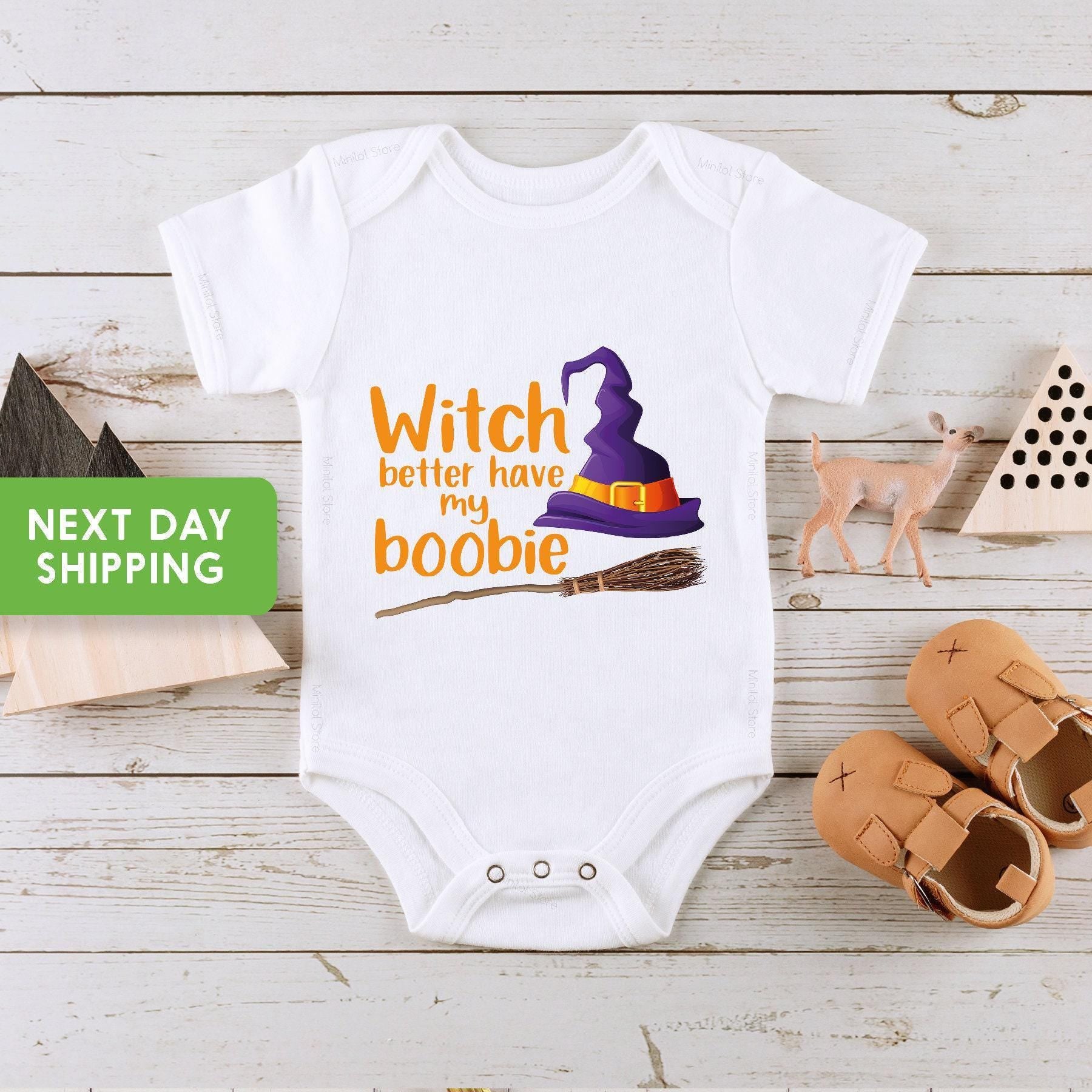 Main product mockup of Witch Better Have My Boobie First Halloween Onesie®