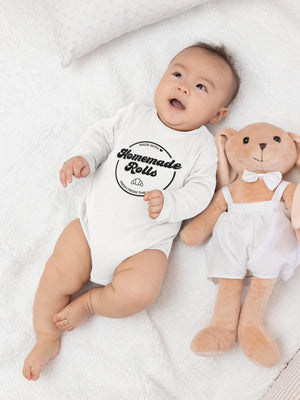 Lifestyle mockup featuring Homemade Rolls Thanksgiving Baby Onesie®