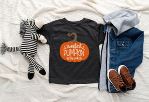 Baby bodysuit and kids shirt style options for Sweetest Pumpkin