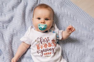 Close-up of the My First Thanksgiving Thanksgiving apparel design