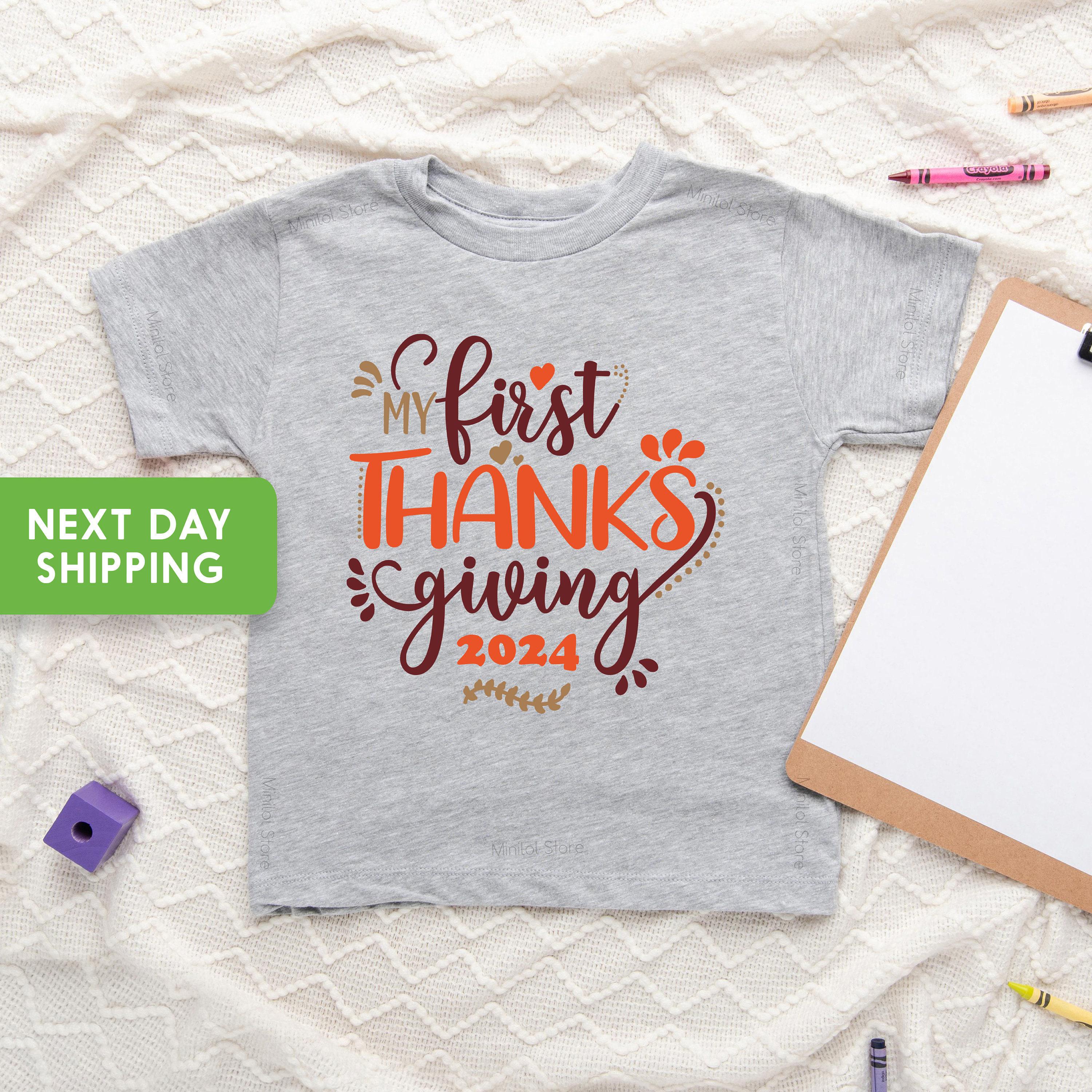 Baby bodysuit and kids shirt style options for My First Thanksgiving