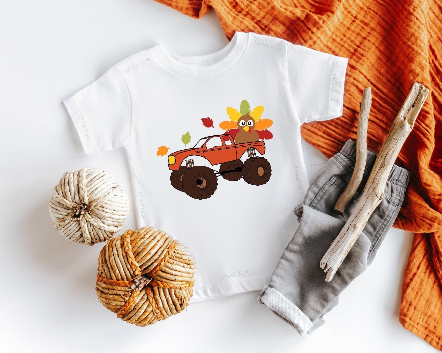 Turkey Monster Truck Thanksgiving Kids Shirt product image 2
