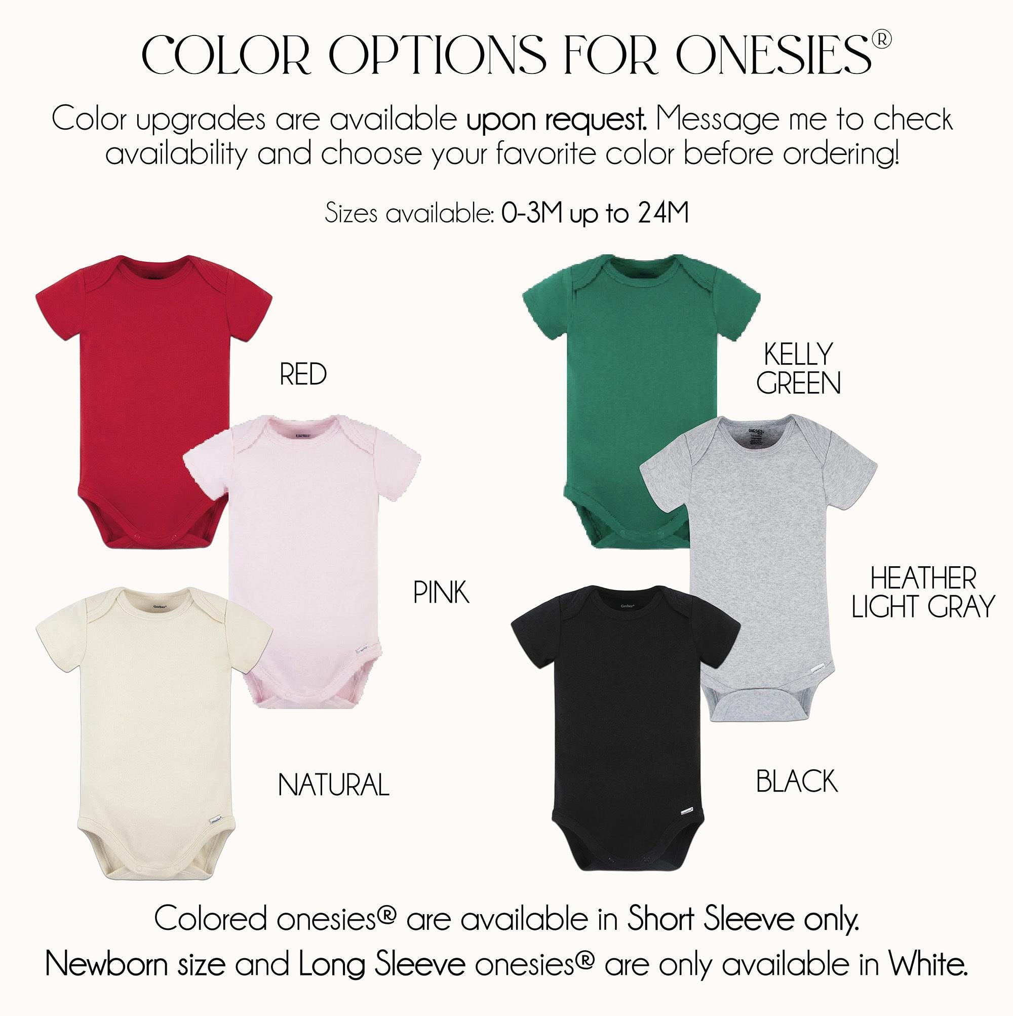 Baby toddler and youth size chart for Personalized Turkey Thanksgiving Baby Onesie®