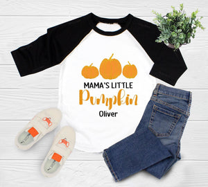 Baby bodysuit and kids shirt style options for Mama's Little Pumpkin