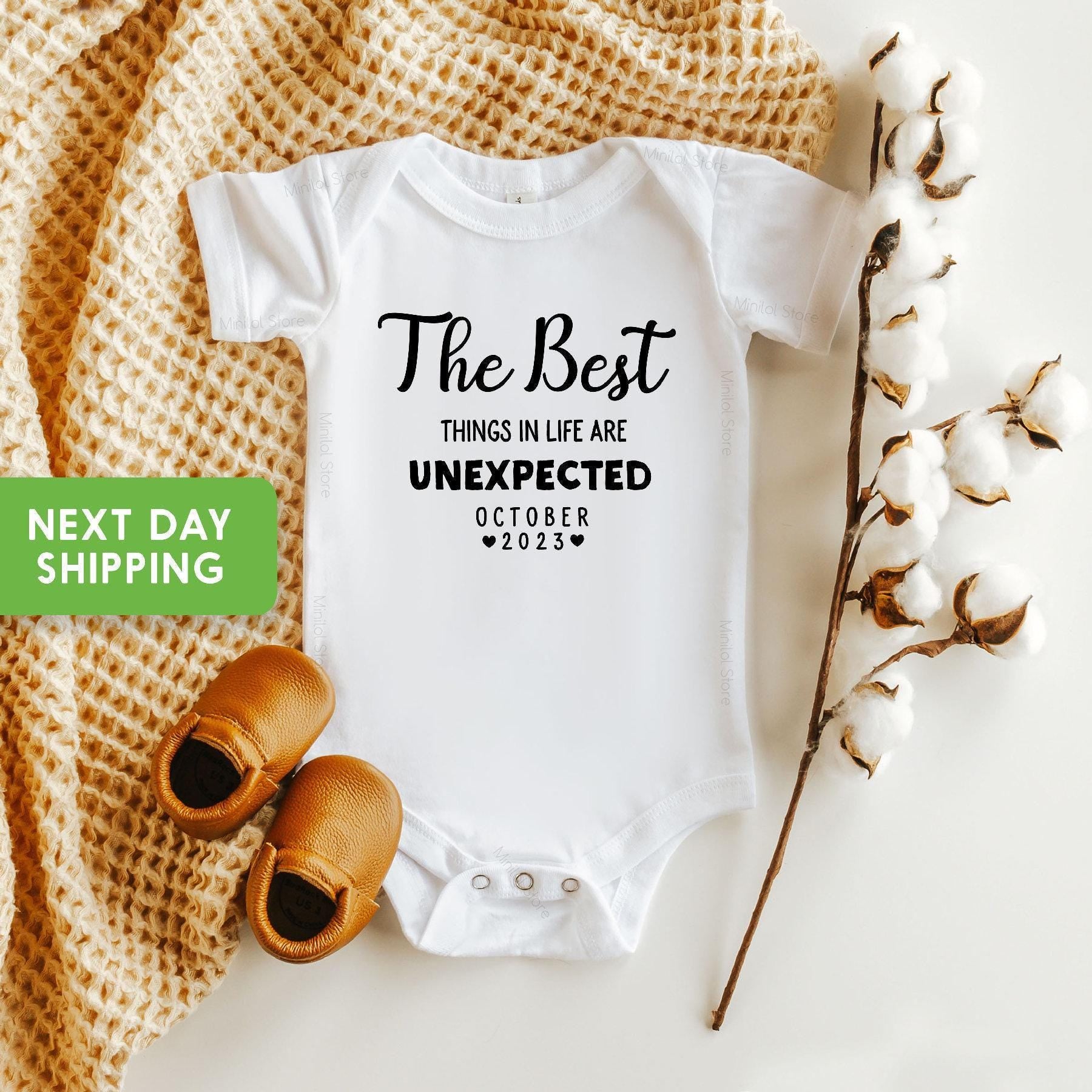 Main pregnancy announcement product mockup for The Best Things in Life Are Unexpected Personalized Pregnancy Announcement