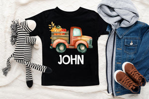 Close-up of the Personalized Pumpkin Truck fall apparel design