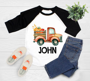 Alternate baby or kids garment view for Personalized Pumpkin Truck Fall Kids Shirt