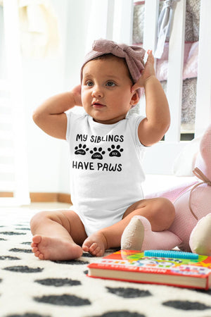 My Siblings Have Paws Pregnancy Announcement dog design on Baby Short Sleeve Onesie®