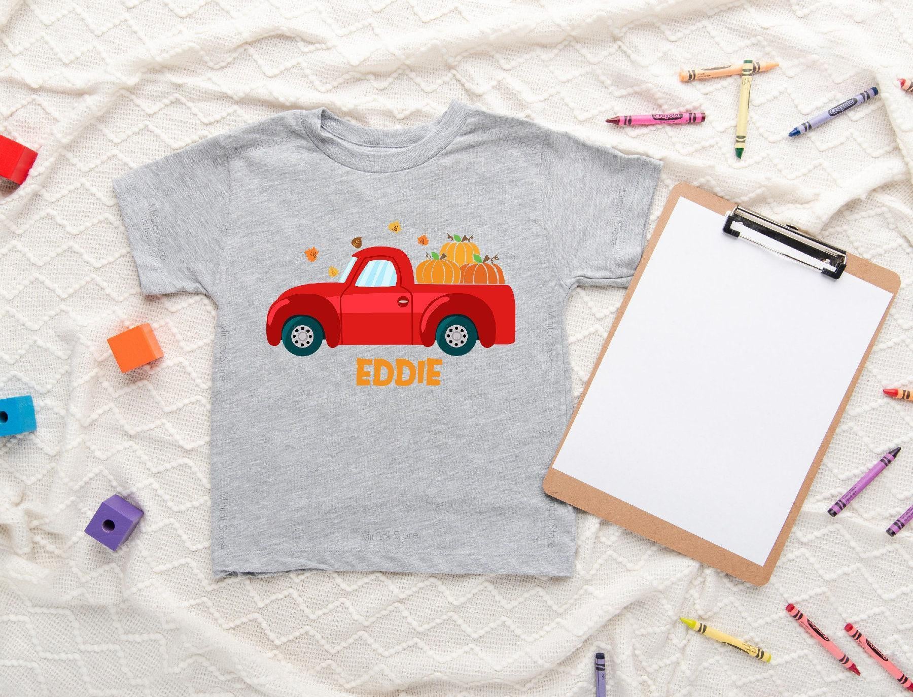 Alternate baby or kids garment view for Personalized Fall Red Truck Kids Shirt