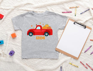 Alternate baby or kids garment view for Personalized Fall Red Truck Kids Shirt