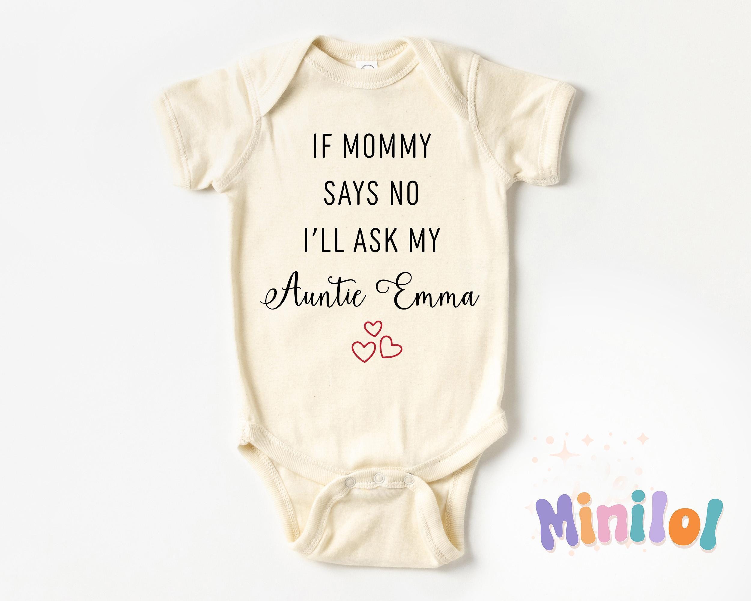 Main pregnancy announcement product mockup for If Mommy Says No I'll Ask Auntie Aunt & Uncle Pregnancy Reveal Baby