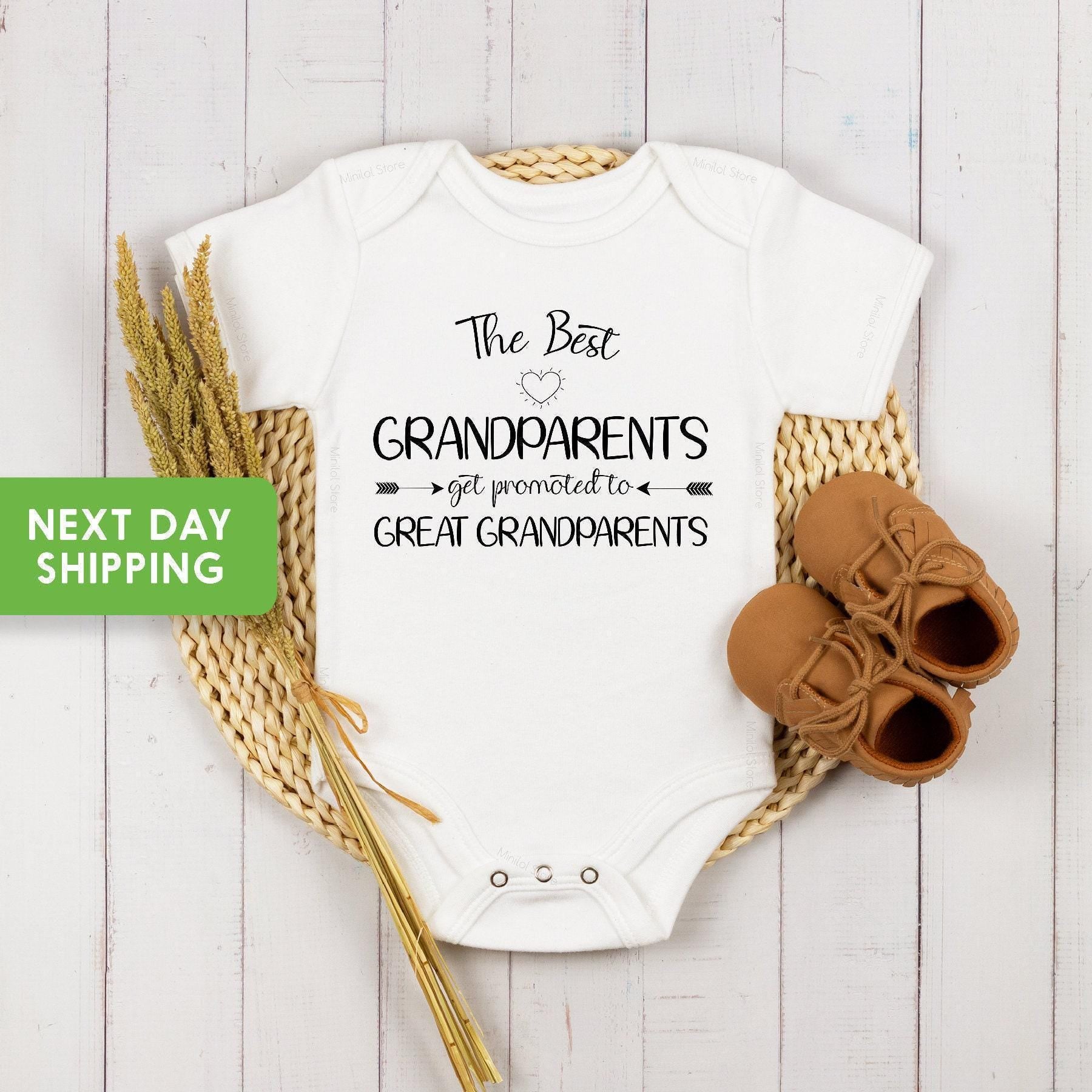 Main pregnancy announcement product mockup for The Best Grandparents Get Promoted to Great Grandparents ® Grandparents