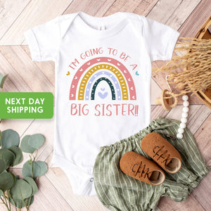 I'm Going to Be a Big Sister typographic design on Baby Short Sleeve Onesie®