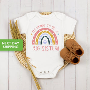 I'm Going to Be a Big Sister typographic design on Baby Short Sleeve Onesie®