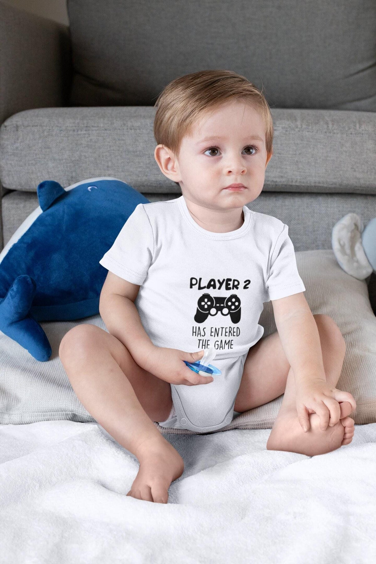 Player 2 Entered the Game game controller design on Baby Short Sleeve Onesie®