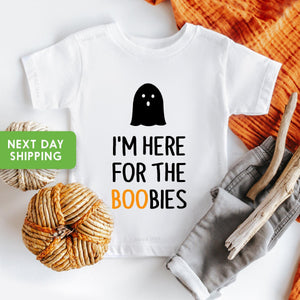Lifestyle mockup featuring Here for the Boo-bies Halloween Baby Onesie®