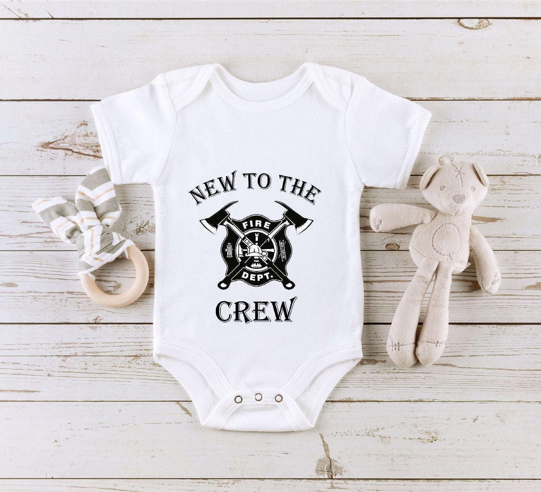 Main pregnancy announcement product mockup for New to the Crew Pregnancy Announcement Baby Announcement Onesie® – Style 3