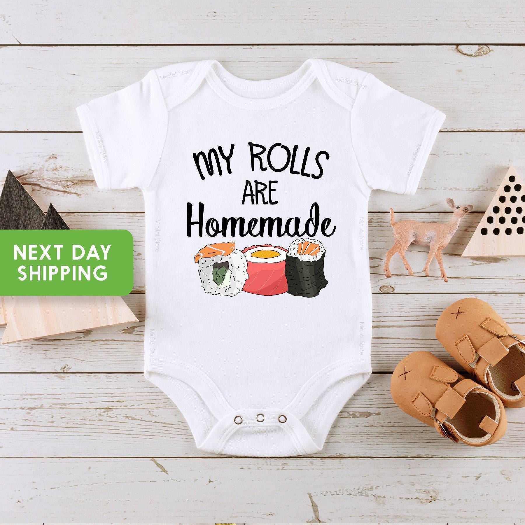 Main product mockup of My Rolls Are Homemade Thanksgiving Baby Onesie®