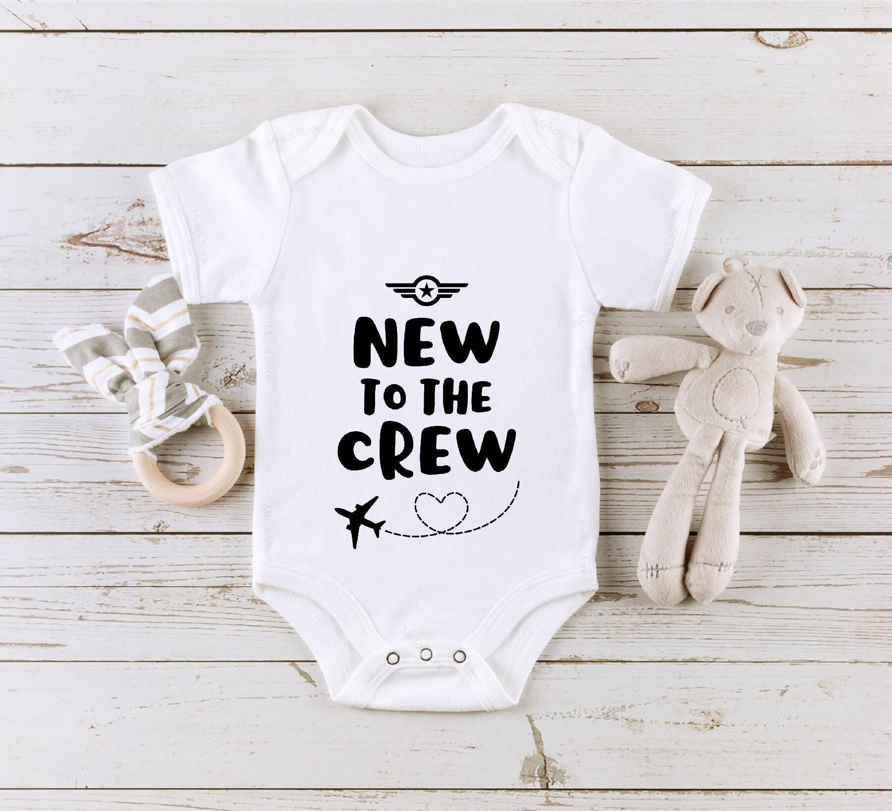 Main pregnancy announcement product mockup for New to the Crew Pregnancy Announcement Baby Announcement Onesie®