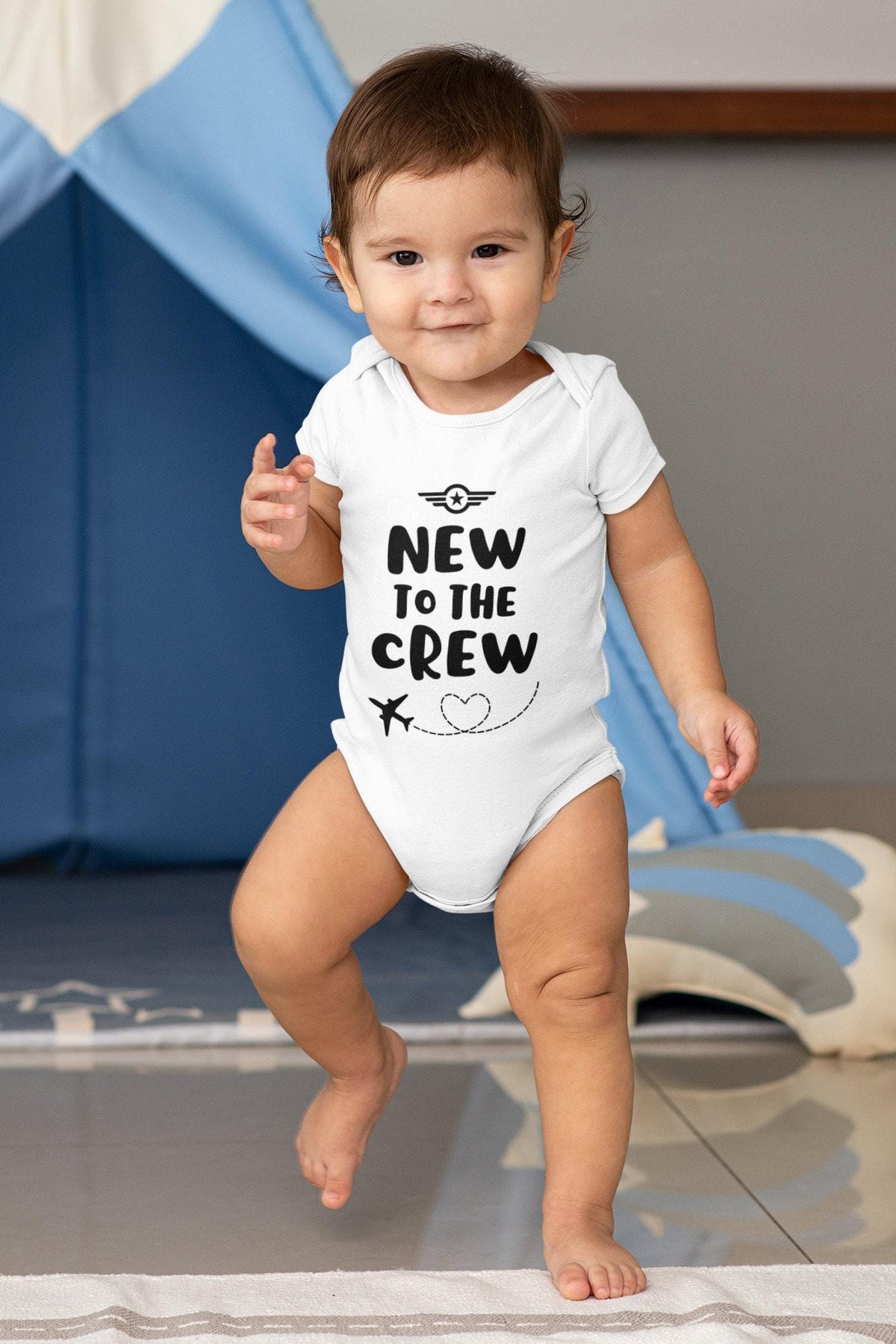 New to the Crew Airplane airplane design on Baby Short Sleeve Onesie®