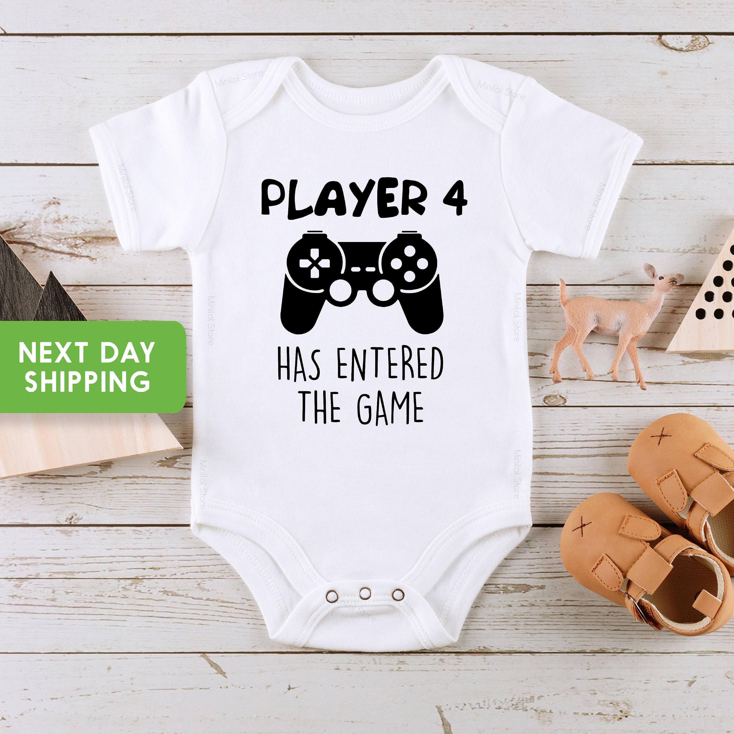 Main pregnancy announcement product mockup for Player 4 Has Entered the Game Gamer Pregnancy Announcement Baby Announcement