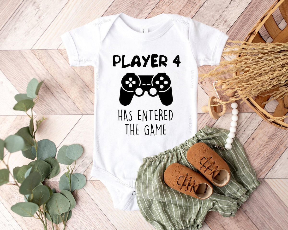 Player 4 Entered the Game game controller design on Baby Short Sleeve Onesie®