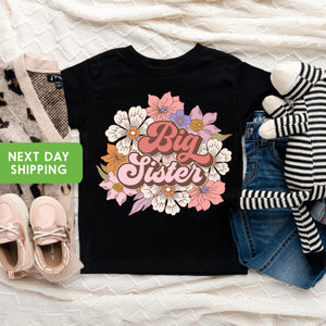 Big Sis Sister Pregnancy Announcement typographic design on Baby Short Sleeve Onesie®