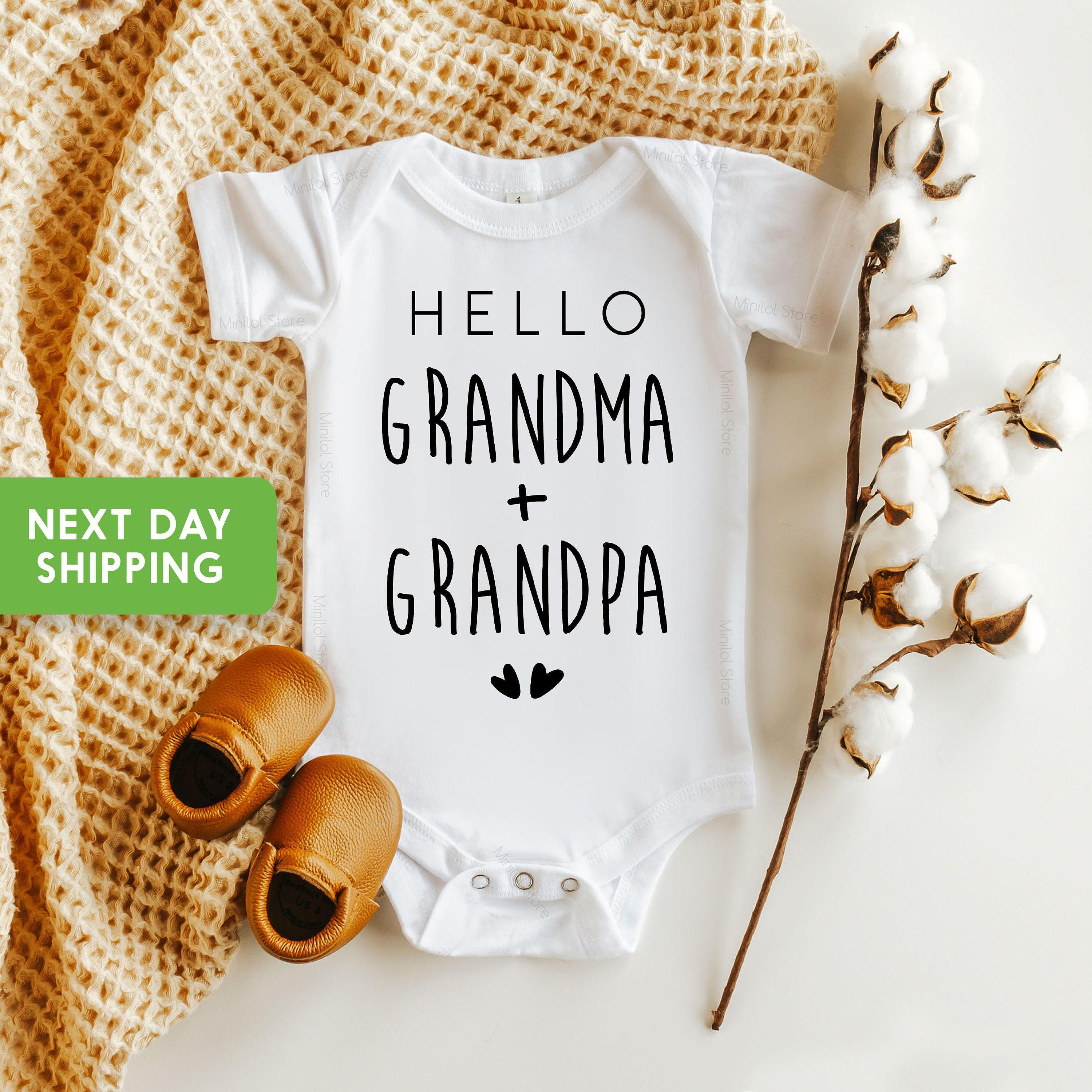 Main pregnancy announcement product mockup for Hello Grandma and Grandpa Grandparent Pregnancy Reveal Baby Announcement