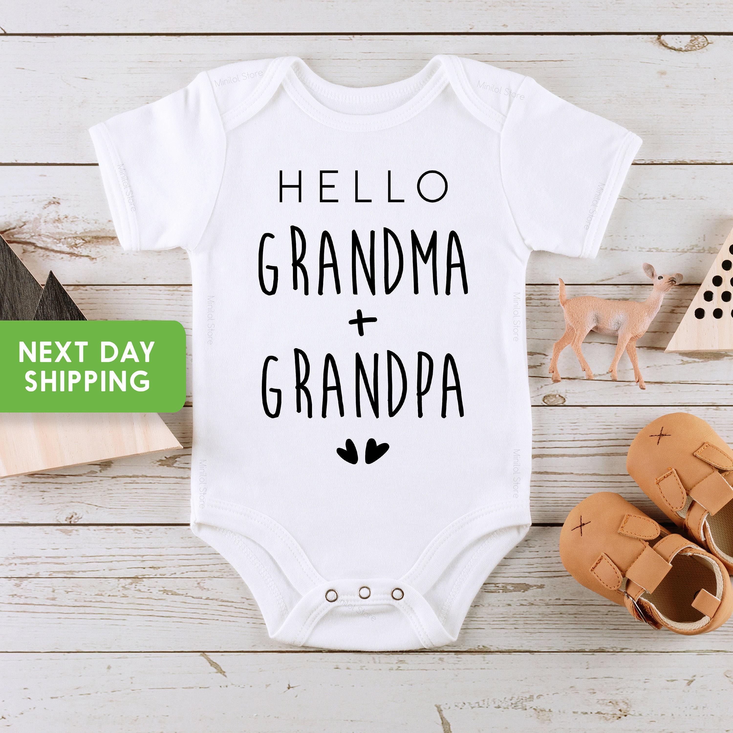 Close-up of the Hello Grandma and Grandpa baby announcement design