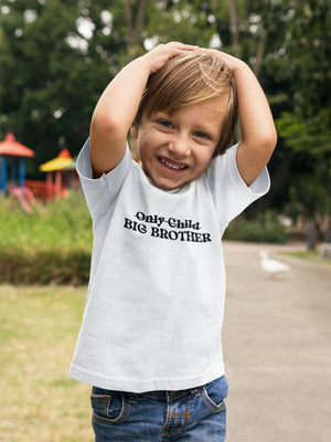 Only Child Promoted to Big Brother typographic design on Baby Short Sleeve Onesie®
