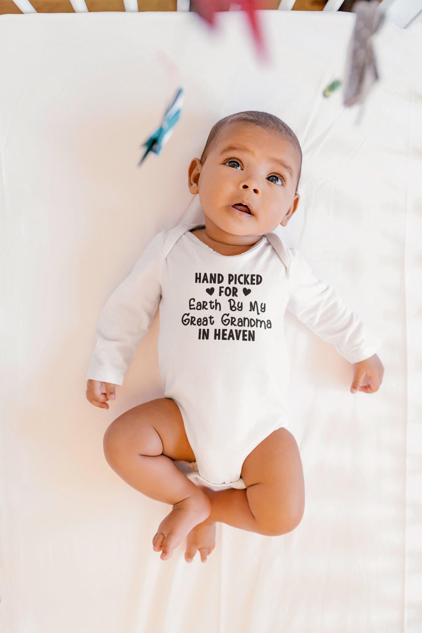 Handpicked for Earth by Great Grandma in Heaven rainbow design on Baby Short Sleeve Onesie®