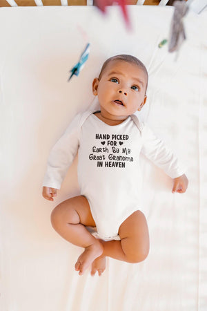 Handpicked for Earth by Great Grandma in Heaven rainbow design on Baby Short Sleeve Onesie®