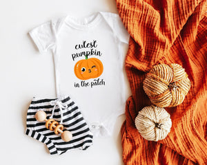 Close-up of the Cutest Pumpkin in the Patch fall apparel design