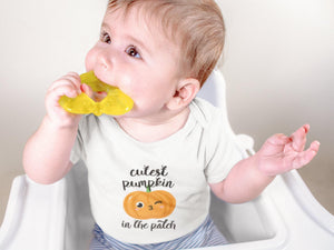 Baby bodysuit and kids shirt style options for Cutest Pumpkin in the Patch