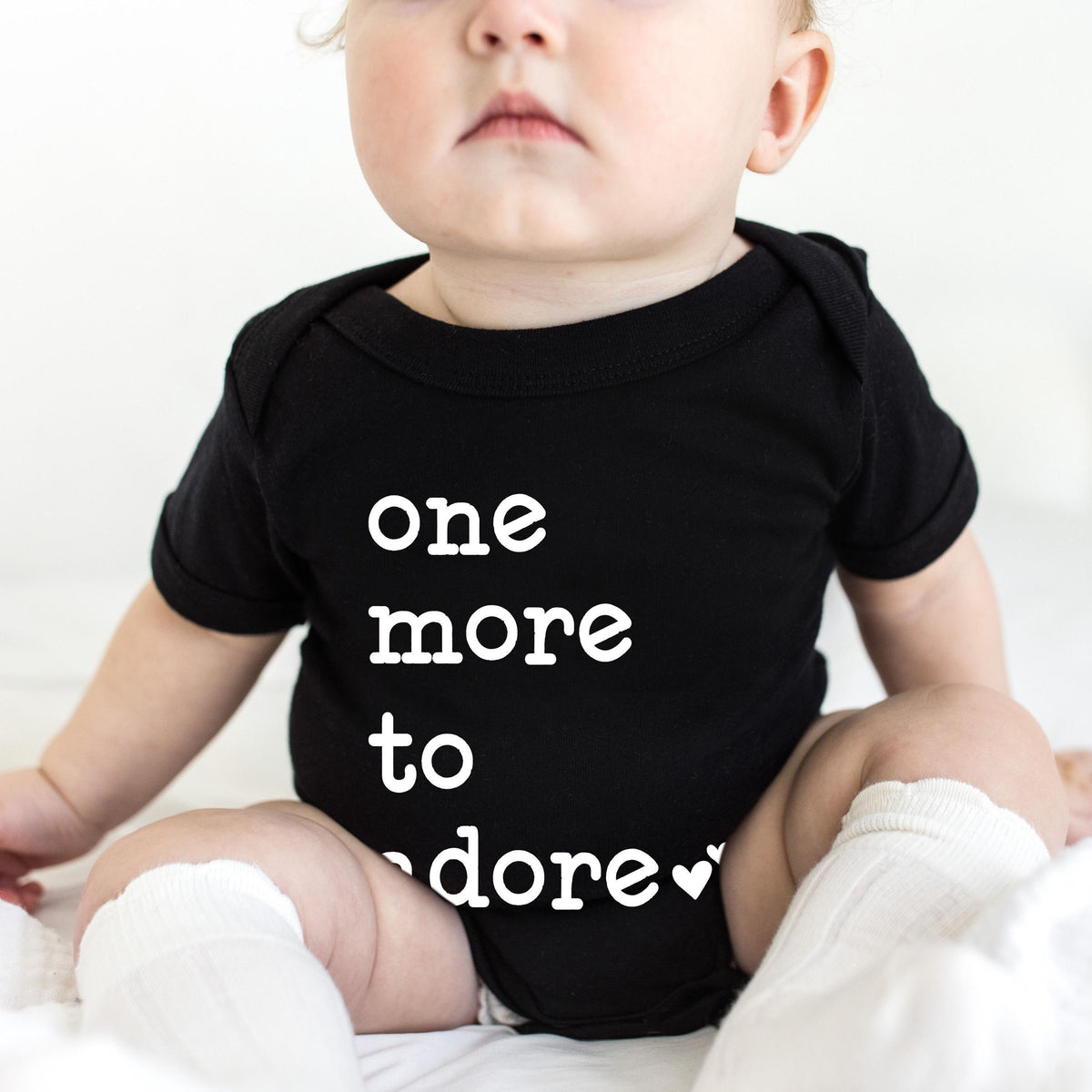 Personalized One More to Adore typographic design on Baby Short Sleeve Onesie®