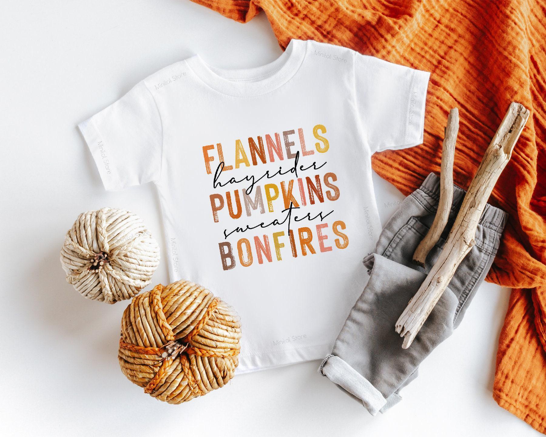 Close-up of the Pumpkins, Hayrides & Bonfires fall apparel design