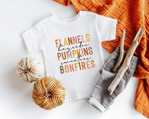 Close-up of the Pumpkins, Hayrides & Bonfires fall apparel design