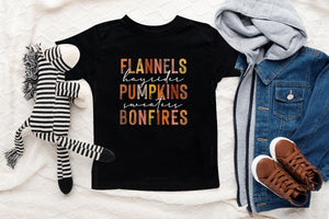 Baby bodysuit and kids shirt style options for Pumpkins, Hayrides & Bonfires