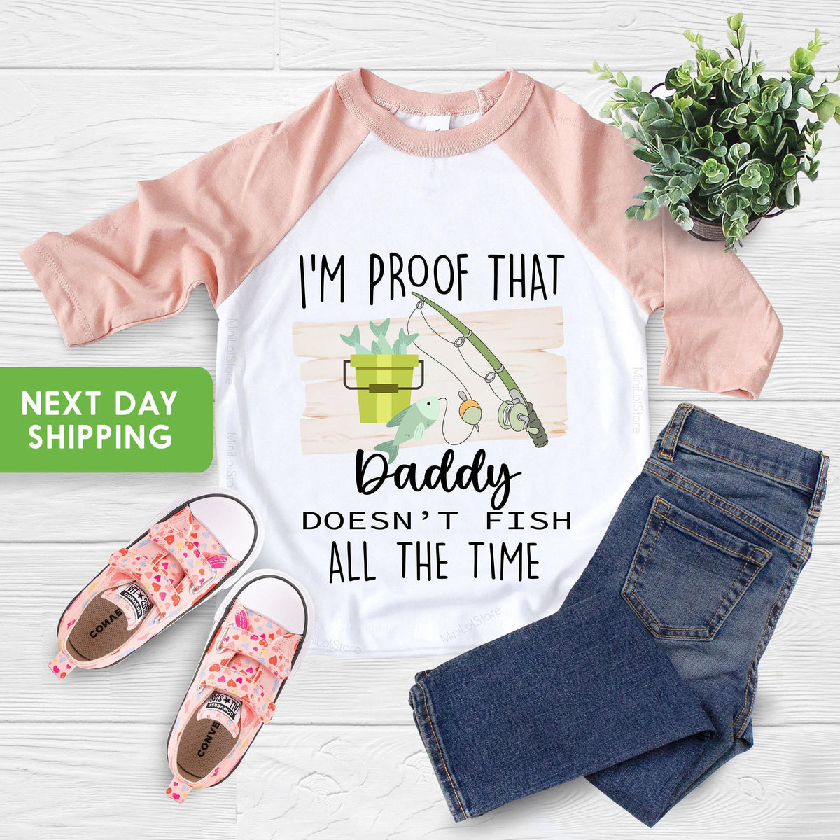 Proof Daddy Doesn't Fish All the Time fish design on Baby Short Sleeve Onesie®