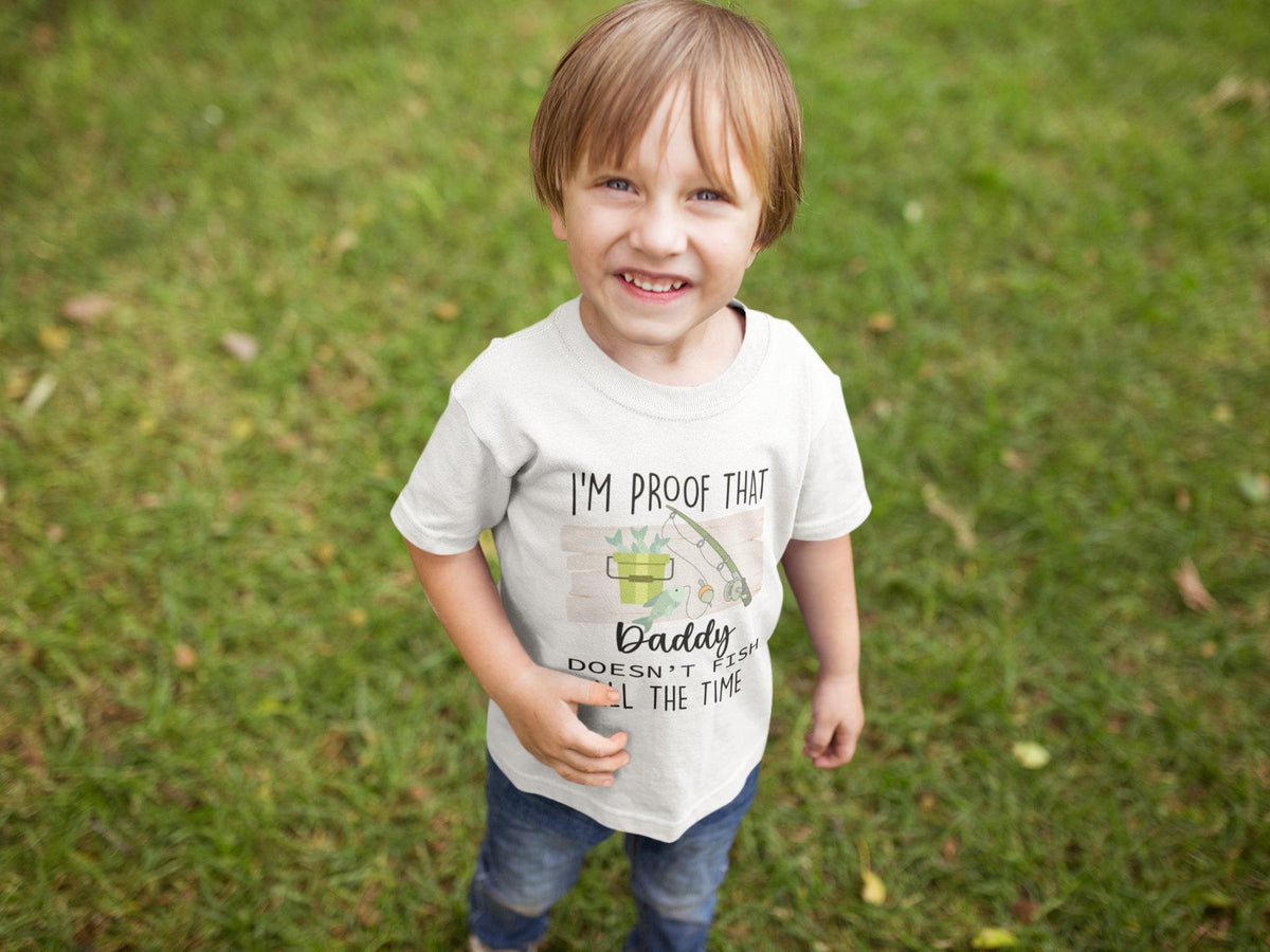 Proof Daddy Doesn't Fish All the Time fish design on Baby Short Sleeve Onesie®