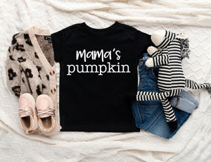 Baby bodysuit and kids shirt style options for Mama's Pumpkin