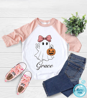 Alternate baby or kids garment view for Personalized Ghost Name Halloween Kids Shirt