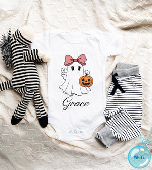 Baby bodysuit and kids shirt style options for Personalized Ghost Name
