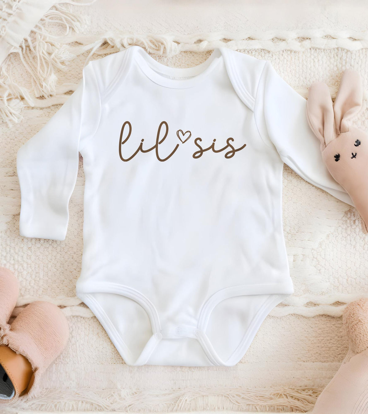 Big and Little Sis Matching typographic design on Baby Short Sleeve Onesie®