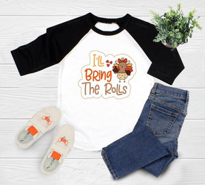 Alternate baby or kids garment view for I'll Bring the Rolls Thanksgiving Baby Onesie® – Style 2